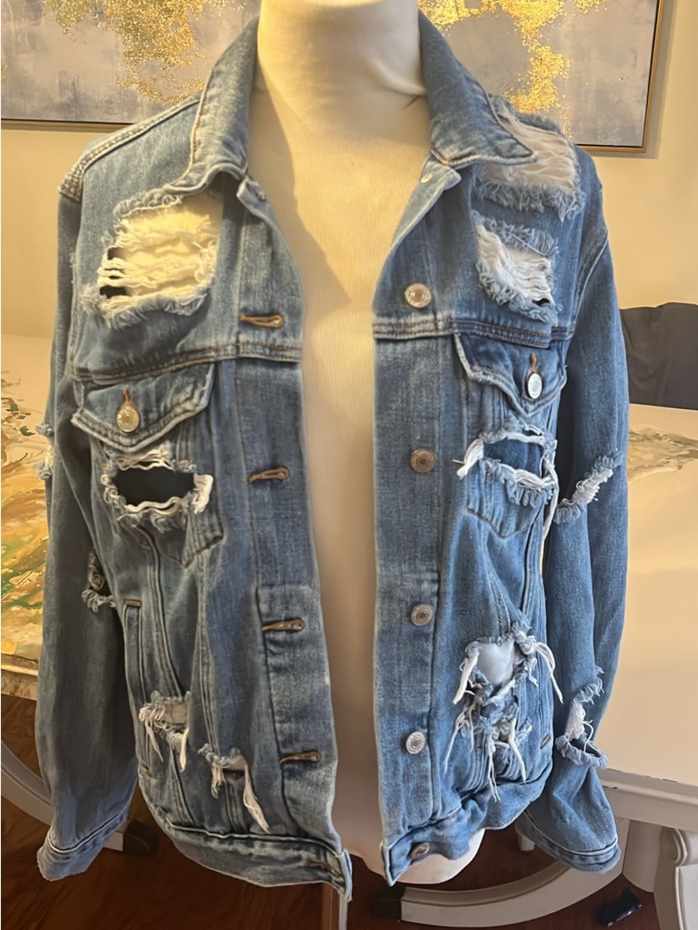 Forever 21 Distressed Light Blue Denim Jacket - Women